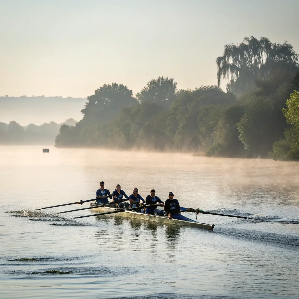 Rowing team in action